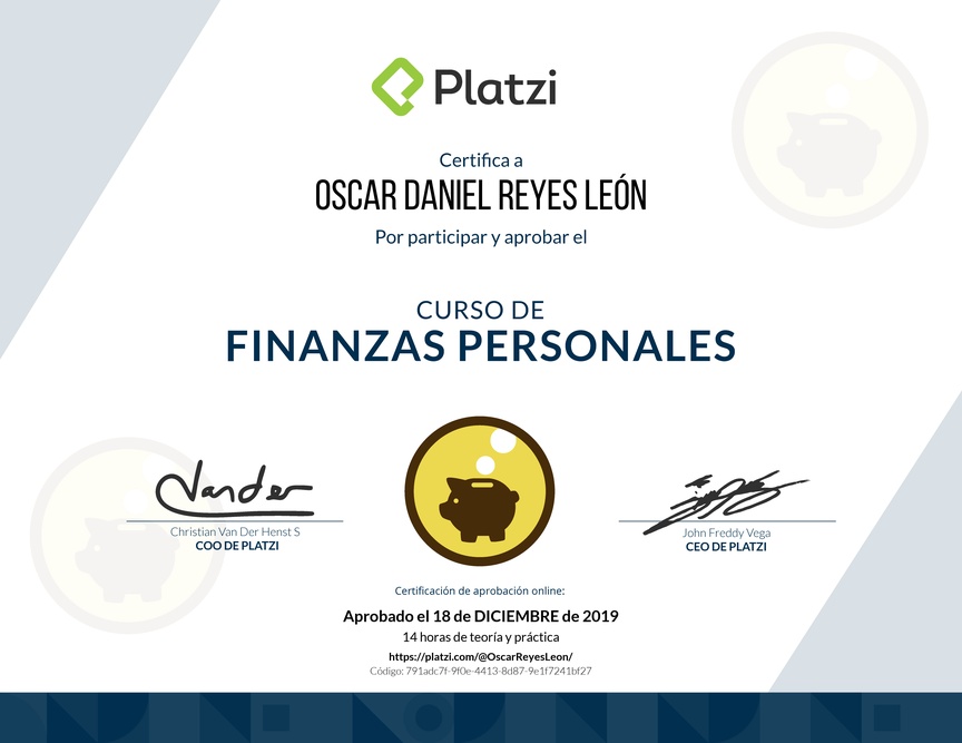 Diploma del Curso de Finanzas Personales 2017
