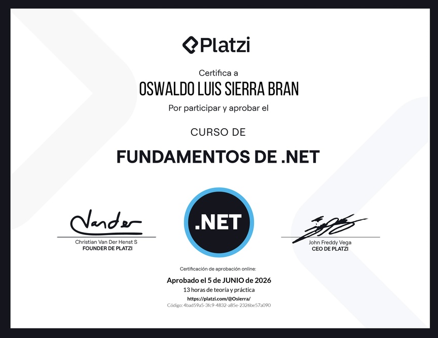 Diploma del Curso de Fundamentos de .NET