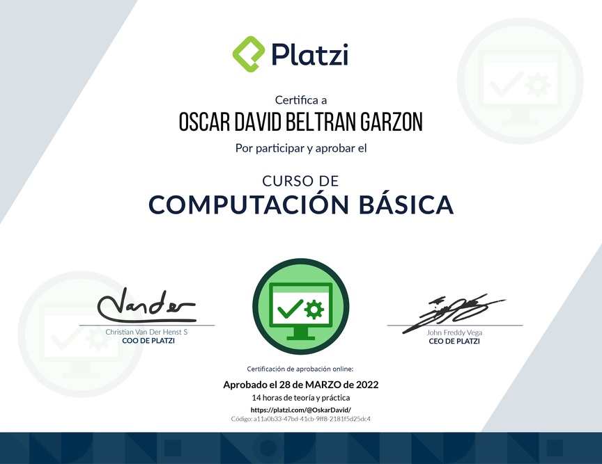 Diploma del Curso Básico de Computadores e Informática