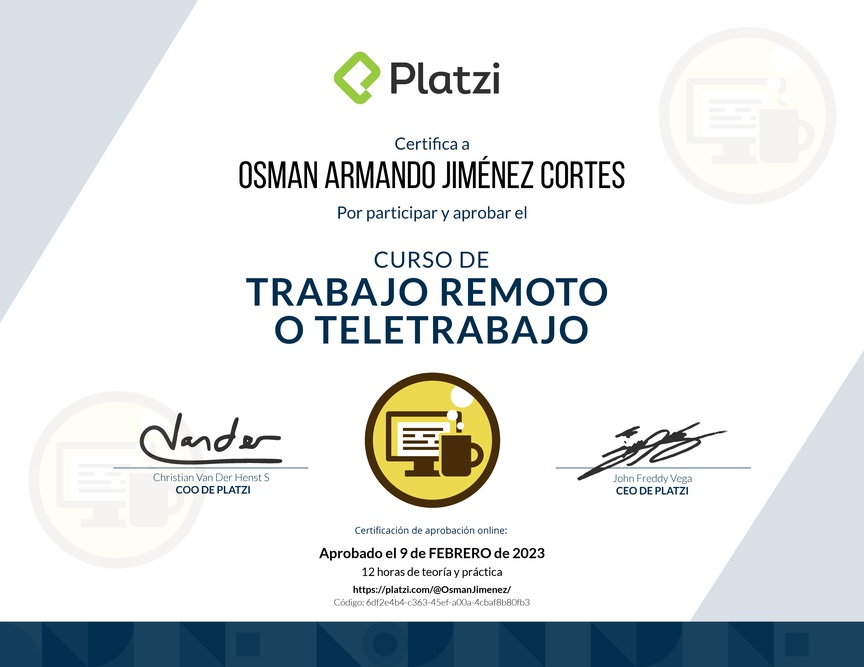 Diploma del Curso de Trabajo Remoto para Gestionar el Cambio Organizacional