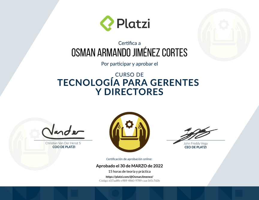 Diploma del Curso de Tecnología para Gerentes y Directores