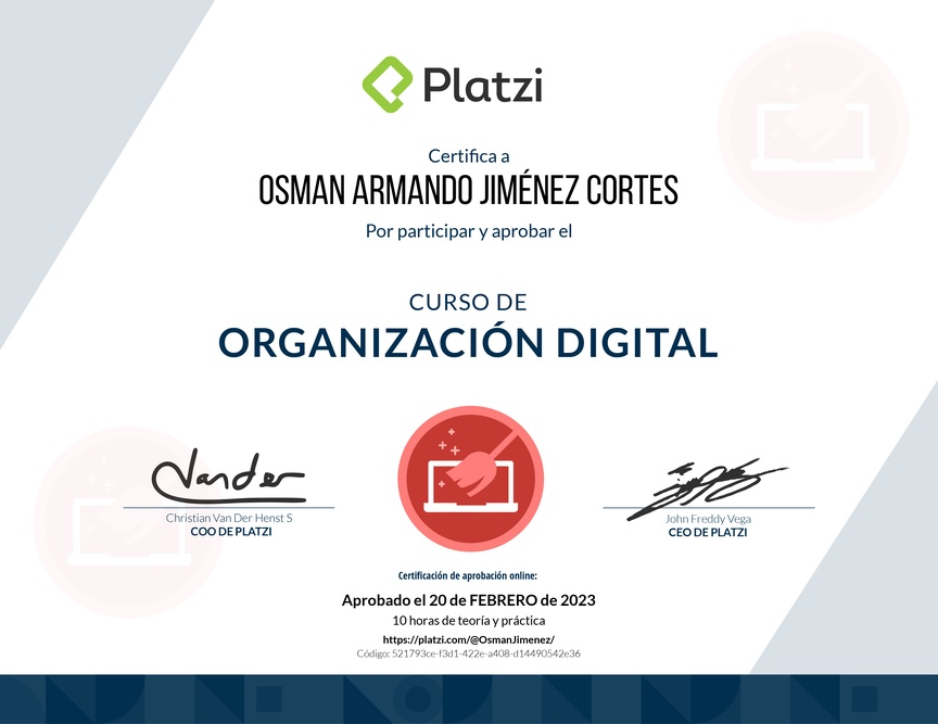 Diploma del Curso de Organización Digital