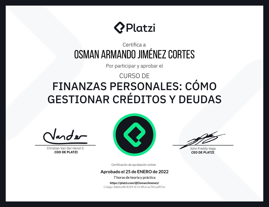 Diploma del Curso de Finanzas Personales: Cómo Gestionar Créditos y Deudas