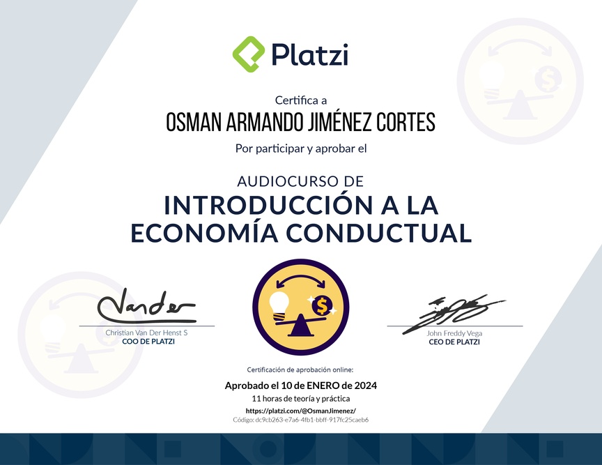 Diploma de Audiocurso de Introducción a la Economía Conductual