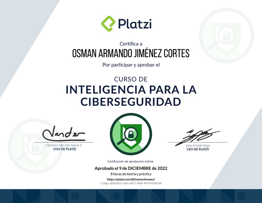 Diploma del Curso de Inteligencia para la Ciberseguridad