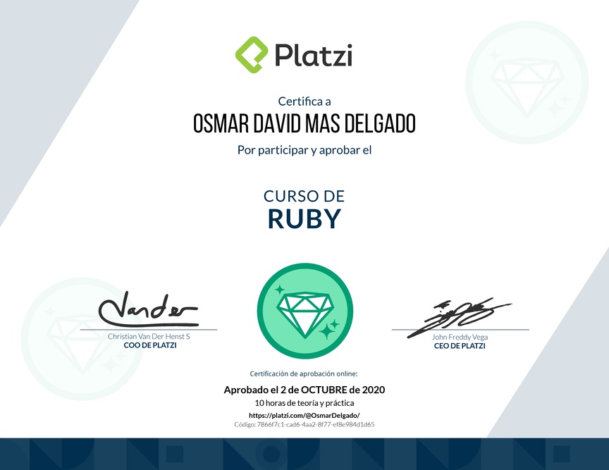 Diploma del Curso de Ruby