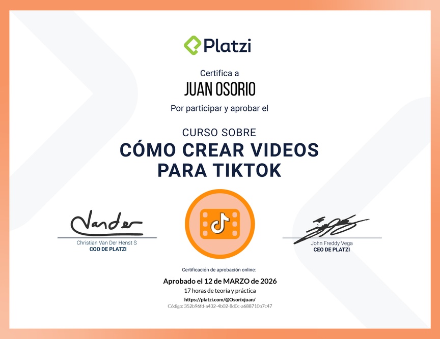 Diploma del Curso para Crear Videos Creativos en TikTok