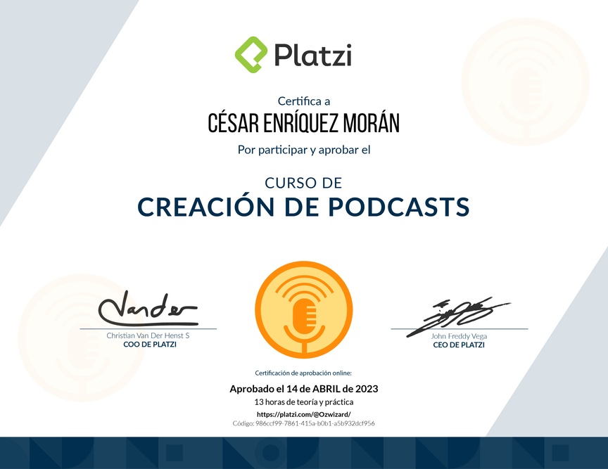Diploma del Curso de Creación de Pódcast