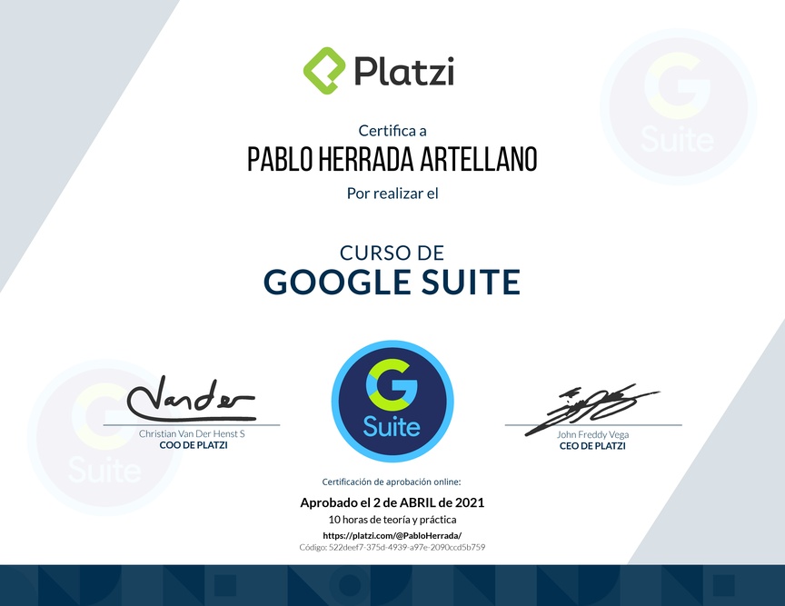 Diploma del Curso de Google Suite
