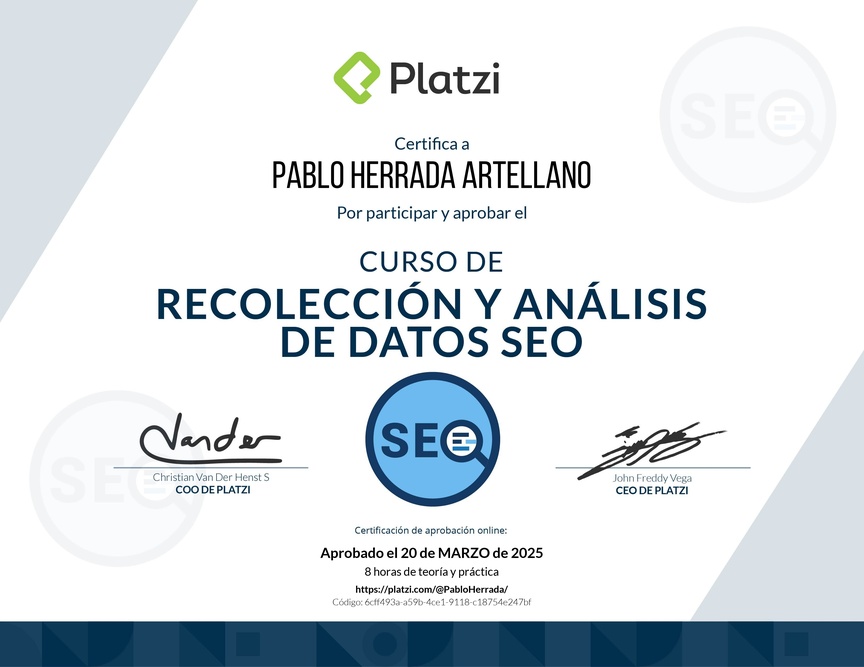 Diploma del Curso de Recolección y Análisis de datos SEO