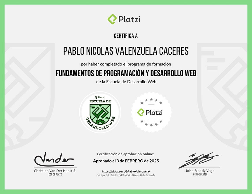 Diploma de la Ruta de Aprendizaje de Fundamentos de Programación y Desarrollo Web