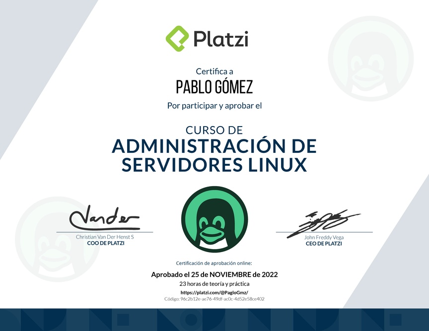 Diploma del Curso de Administración de Servidores Linux
