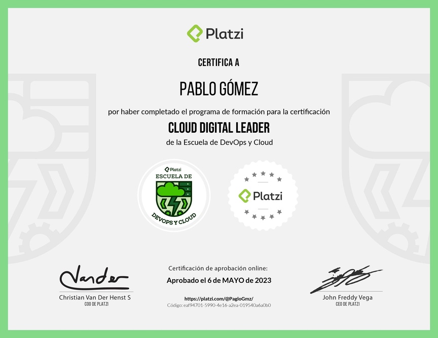 Diploma de la Ruta de Aprendizaje de Certificación Cloud Digital Leader