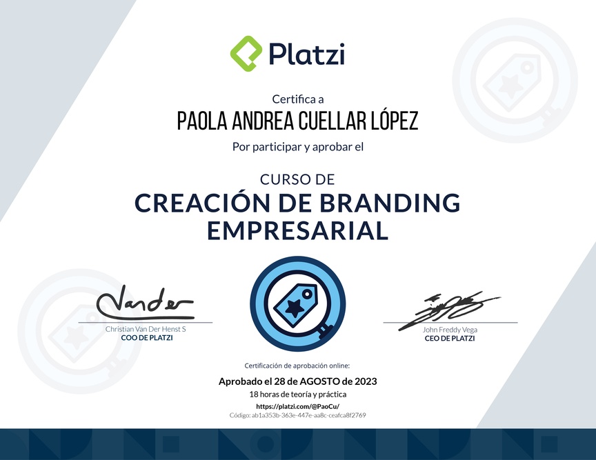 Diploma del Curso de Branding para Emprendedores