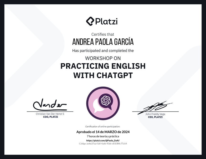 Diploma del Curso de Inglés Práctico con ChatGPT