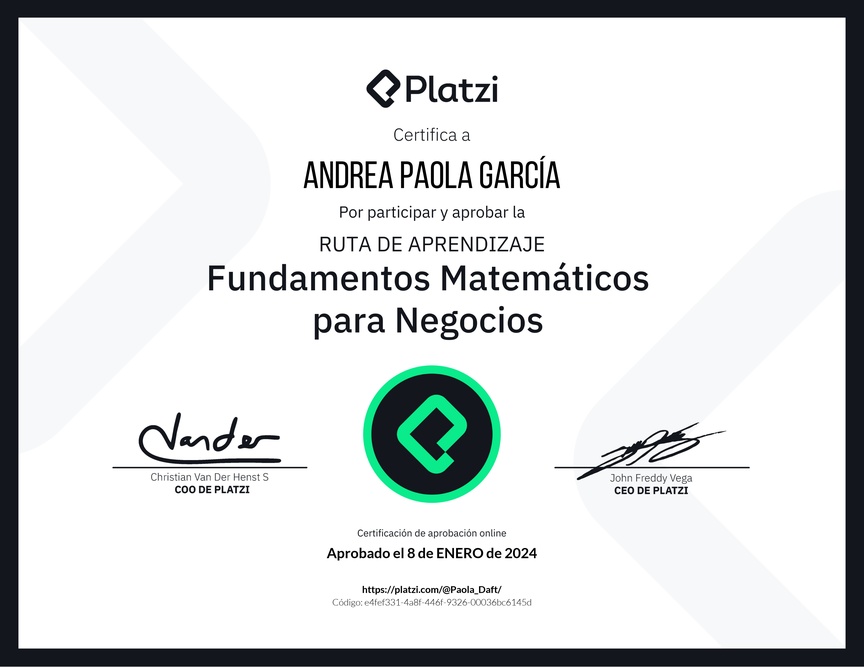 Diploma de la Ruta de Aprendizaje de Matemática para Negocios