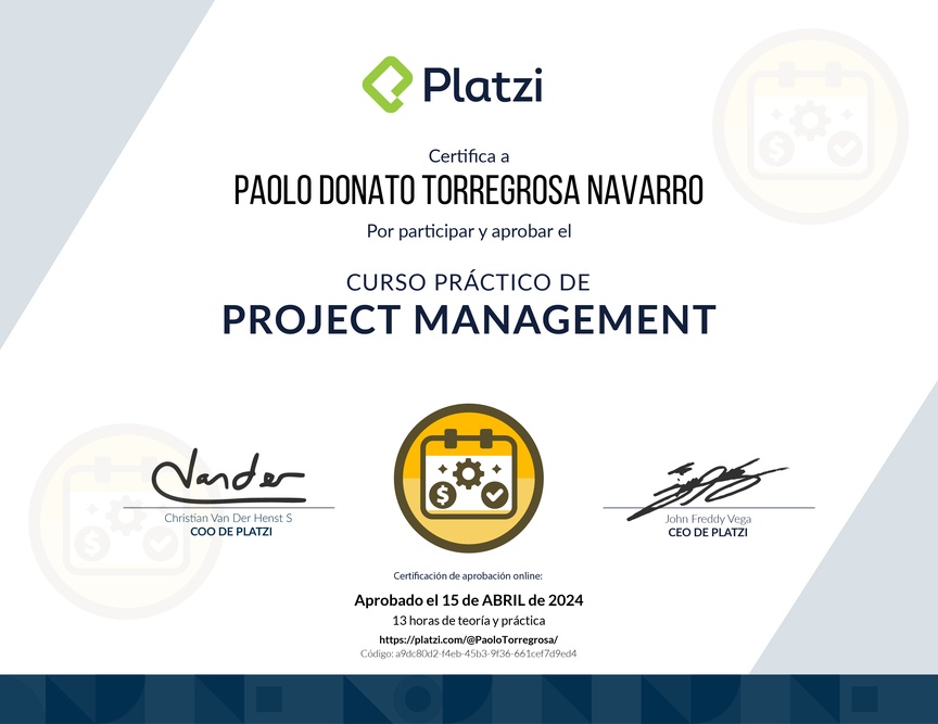 Diploma del Curso Práctico de Project Management