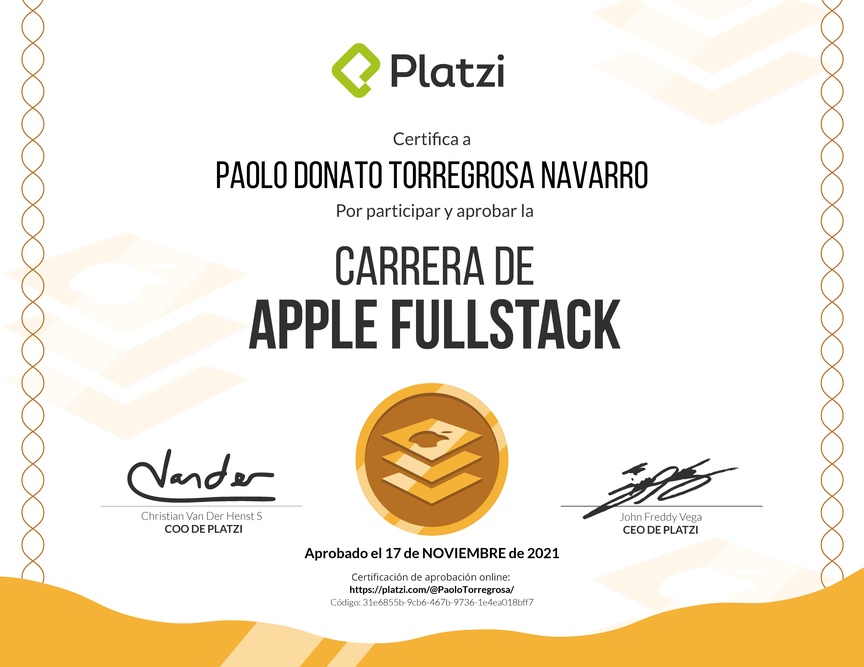 Diploma de la Ruta de Aprendizaje de Desarrollo de Aplicaciones iOS