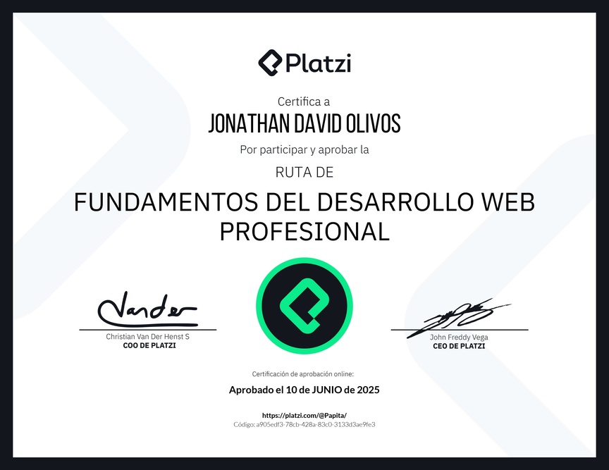 Diploma de la Ruta de Aprendizaje de Fundamentos del Desarrollo Web Profesional