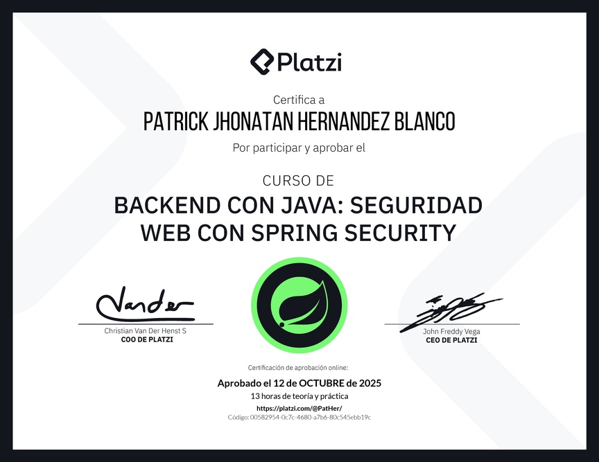 Diploma del Curso de Java Spring Security: Autenticación y Seguridad Web