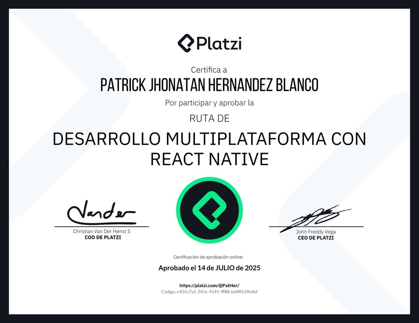 Diploma de la Ruta de Aprendizaje de Desarrollo Multiplataforma con React Native
