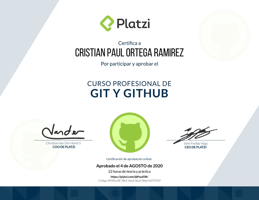Diploma del Curso Profesional de Git y GitHub