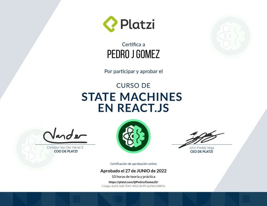 Diploma del Curso de State Machines en React.js