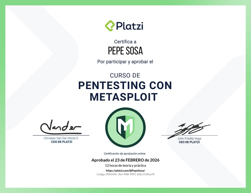 Diploma del Curso de Hacking: Pentesting con Metasploit