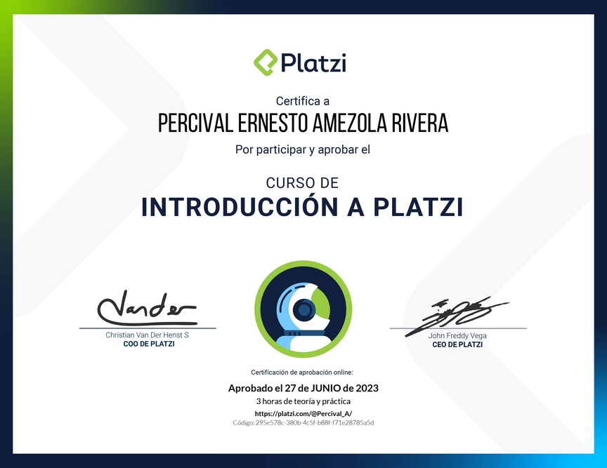 Diploma del Curso de Introducción a Platzi 🇲🇽