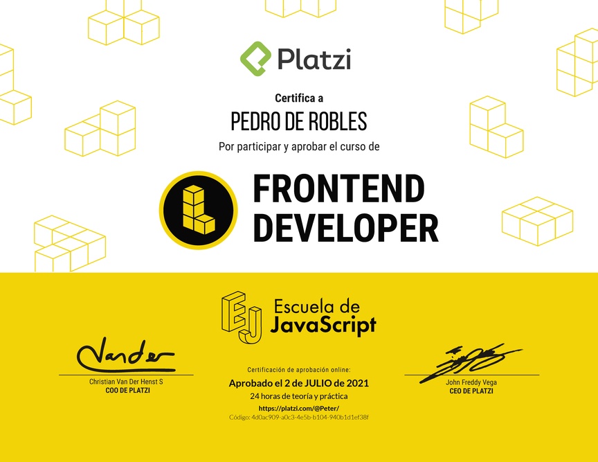 Diploma del Curso de Frontend Developer 2019