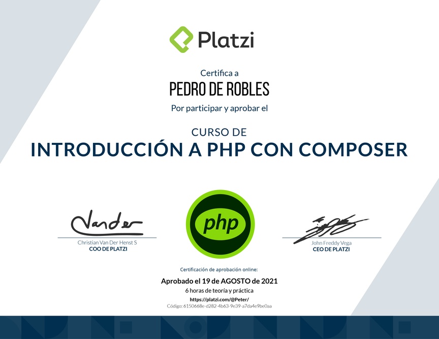 Diploma del Curso de PHP con Composer