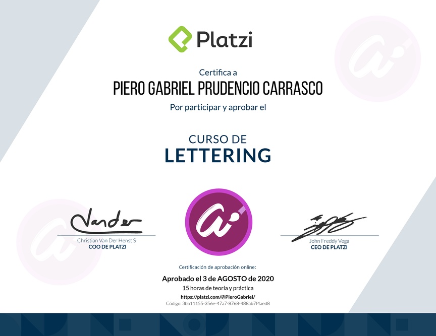 Diploma del Curso de Lettering Creativo