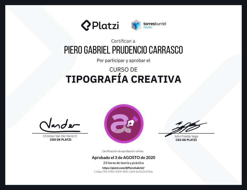 Diploma del Curso de Tipografía Creativa