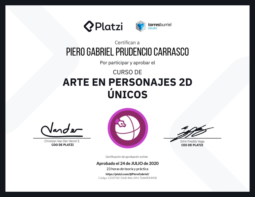 Diploma del Curso de Arte en Personajes 2D Únicos
