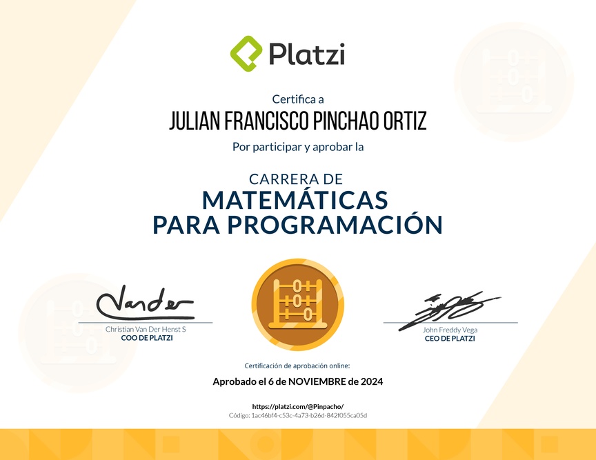 Diploma de la Ruta de Aprendizaje de Matemáticas para Programación