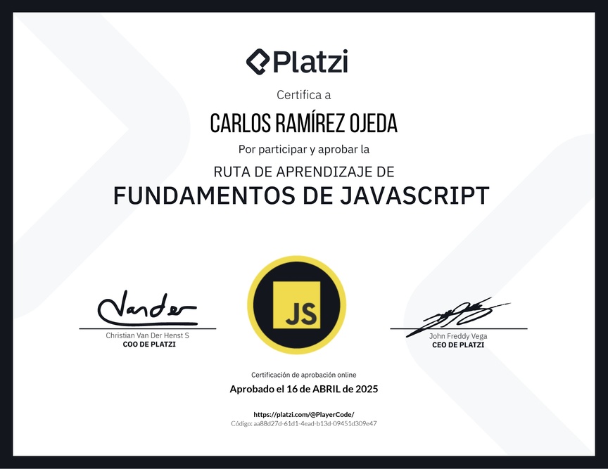 Diploma de la Ruta de Aprendizaje de Fundamentos de JavaScript