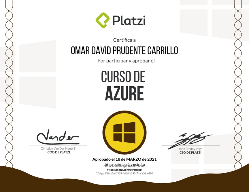 Diploma del Curso de Azure 2015