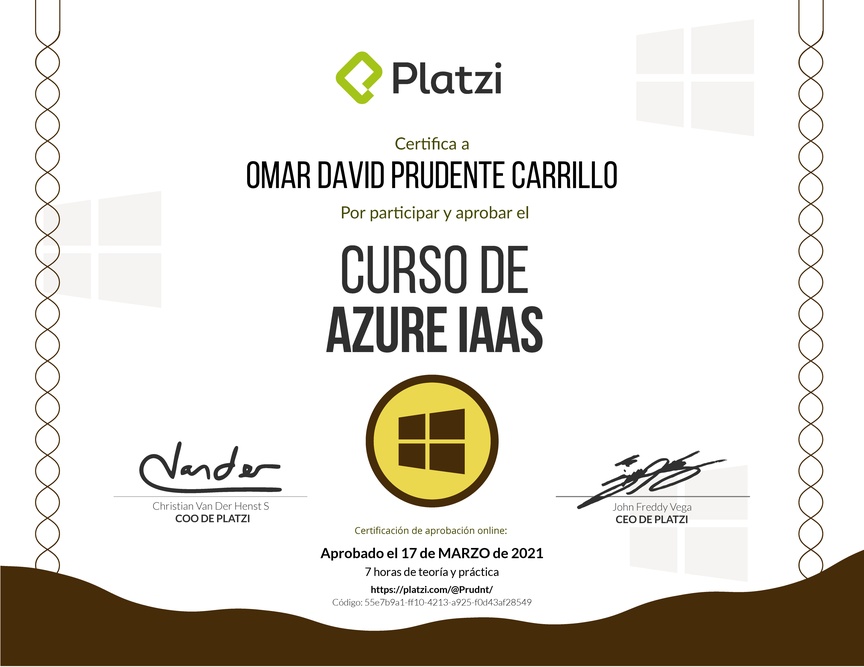 Diploma del Curso de Azure IaaS 2018