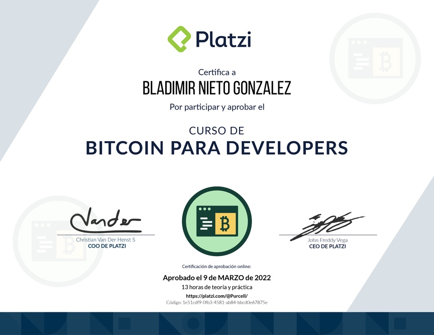 Diploma del Curso de Bitcoin para Developers