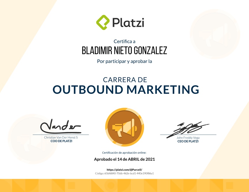 Diploma de la Ruta de Aprendizaje de Outbound Marketing