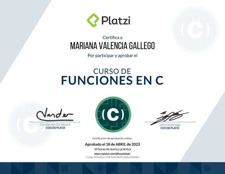 Diploma del Curso de Funciones en C