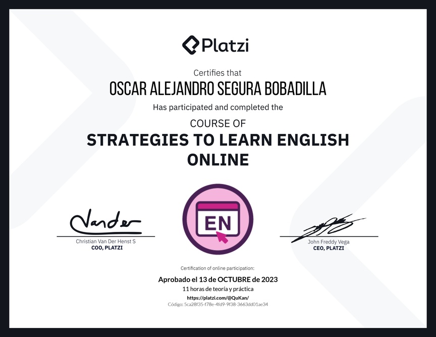 Diploma del Curso Gratis de Estrategias para Aprender Inglés en Línea