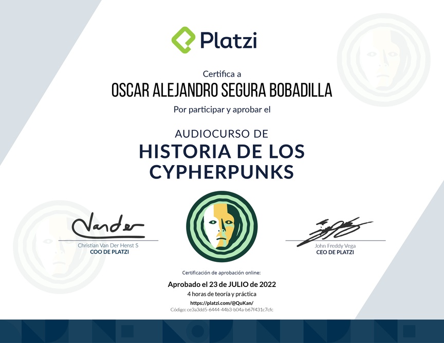 Diploma de Audiocurso de Historia de los Cypherpunks