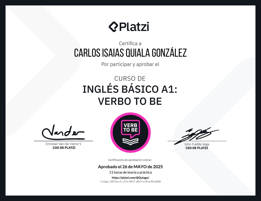 Diploma del Curso de Inglés Básico A1: Verbo To Be