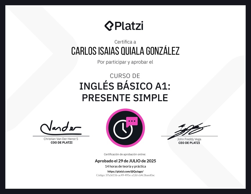 Diploma del Curso de Inglés Básico A1: Presente Simple