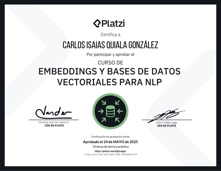 Diploma del Curso de Embeddings y Bases de Datos Vectoriales para NLP