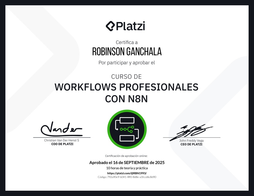 Diploma del Curso de Workflows Profesionales con n8n