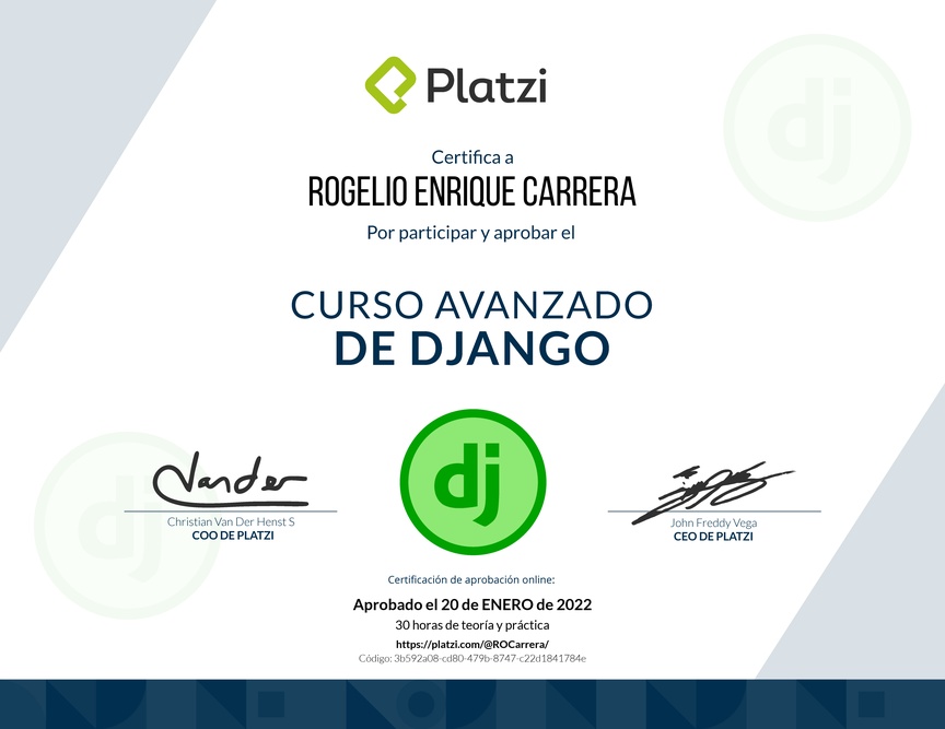 Diploma del Curso Avanzado de Django v2