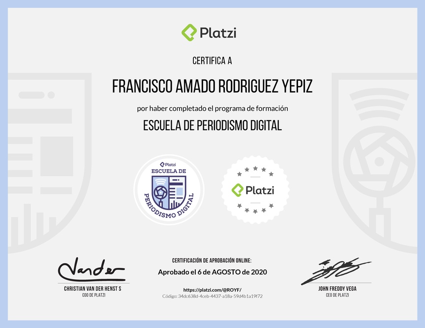 Diploma de la Ruta de Aprendizaje de Periodismo Digital