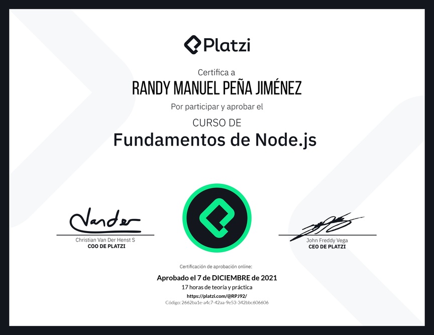 Diploma del Curso de Fundamentos de Node.js